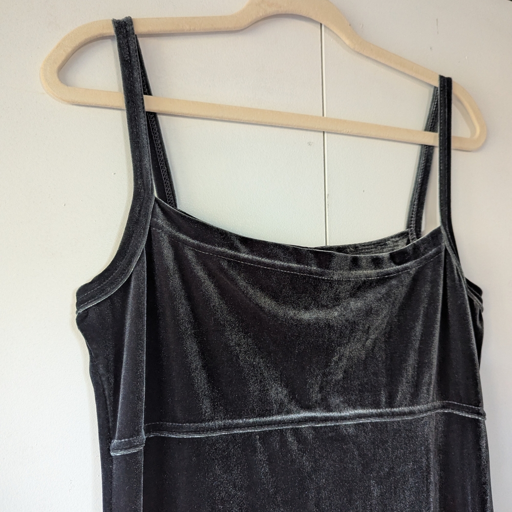 Vintage Gray Velvet Midi Dress - Picture 2 of 5